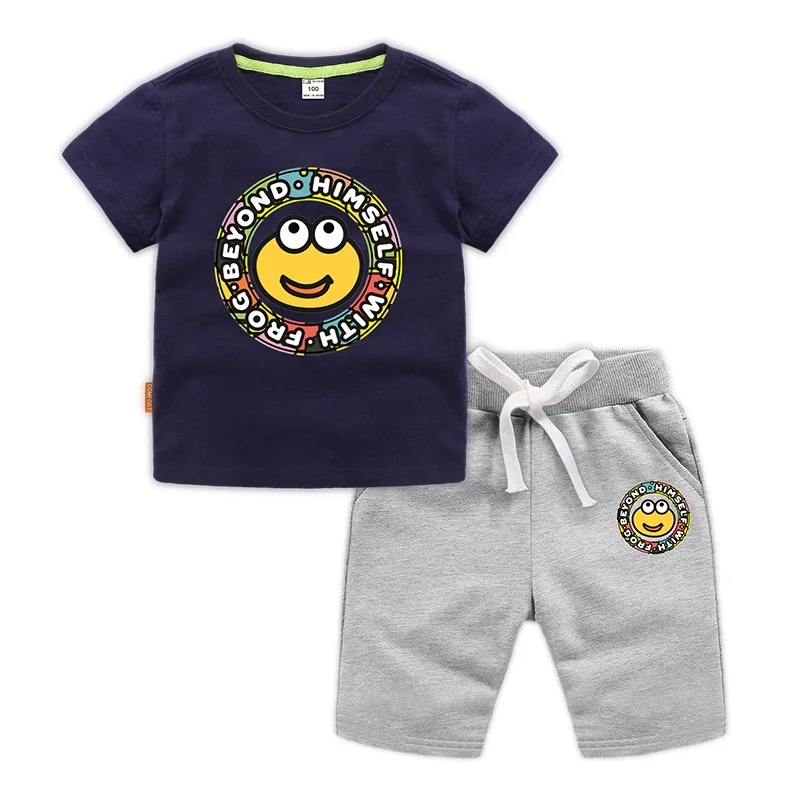 

Cotton sweat-absorbent boys T-shirt casual shorts two-piece suit children's loose breathable half sleeve 2019 summer new