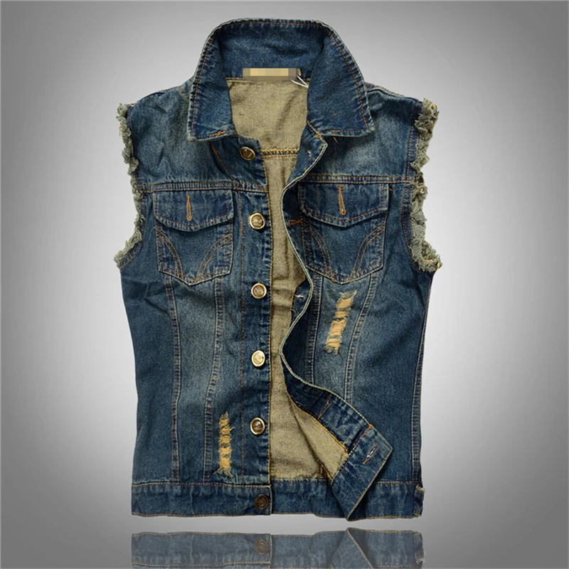 2019 high-grade Brand Vest Male Sleeveless cotton soft comfortable Jackets Hole Jeans Waistcoat 80s Vintage Men's Denim 6XL