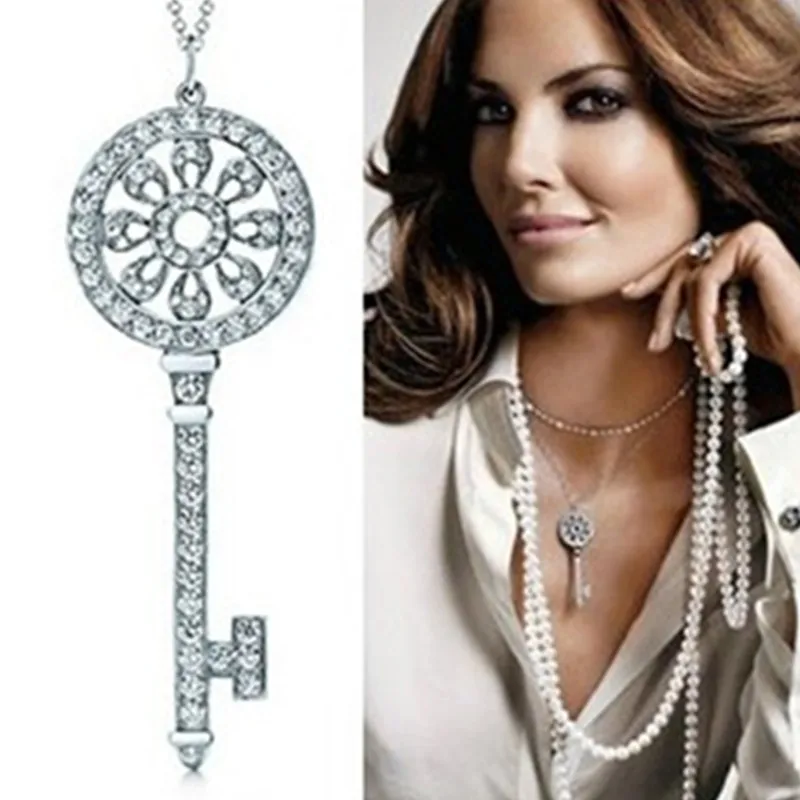

Classic Pendant Flower Key Pendant Sterling Silver Pendant Jewelry Brand Engagement Sunflower Sweater Necklace Women Anniversary