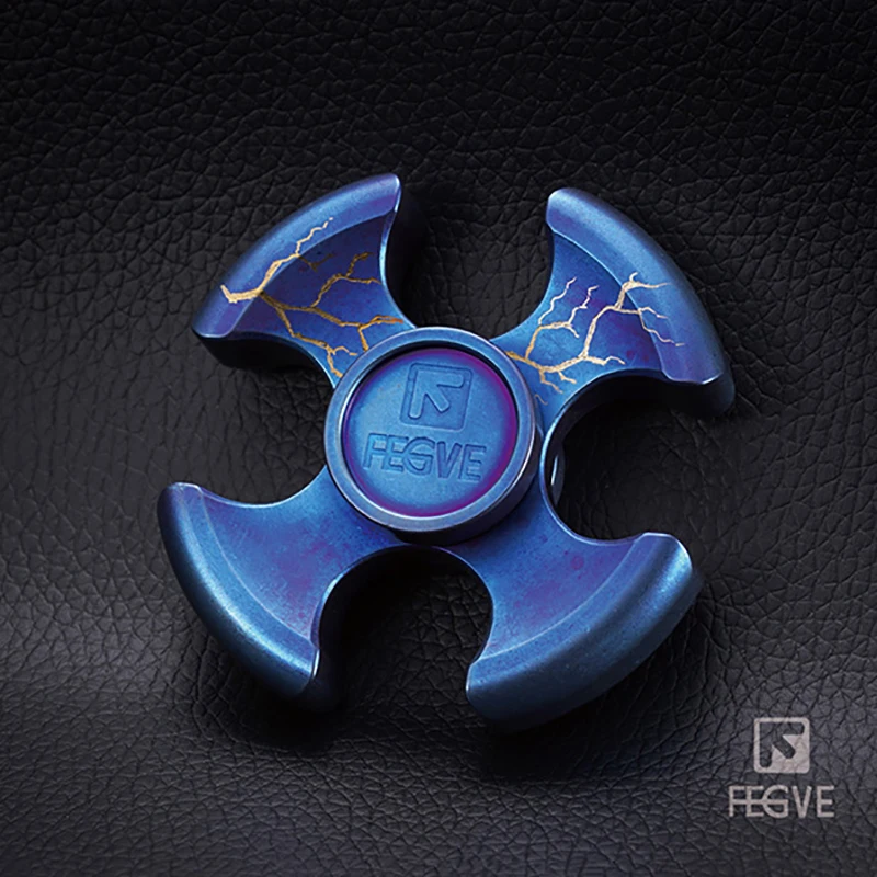 FEGVE Baked blue Aerolite Titanium EDC Four-Hand quadrangle Fidget Spinner Toy 