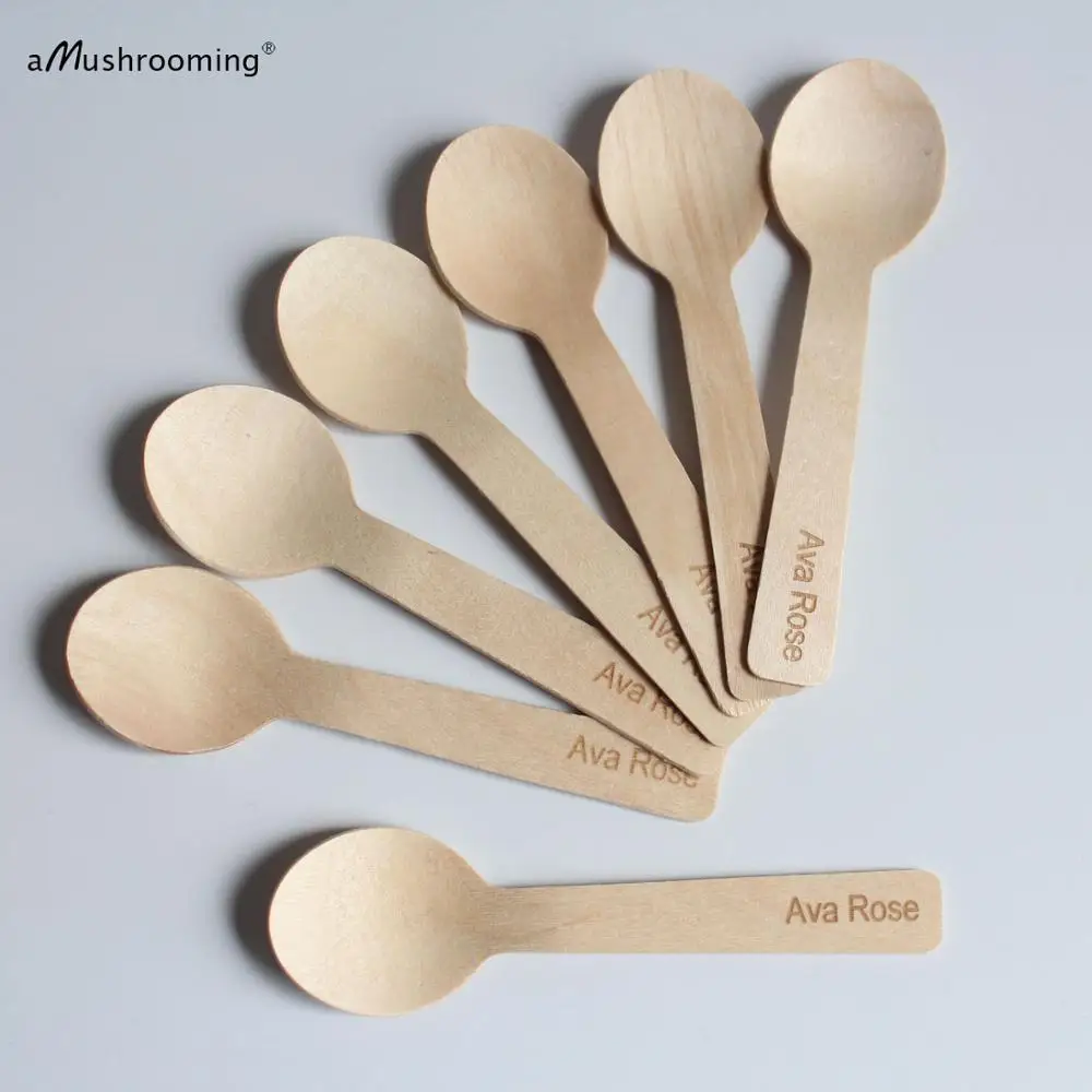 10cm Small Round Wooden Disposable Spoons Rustic Wedding Birthday Party