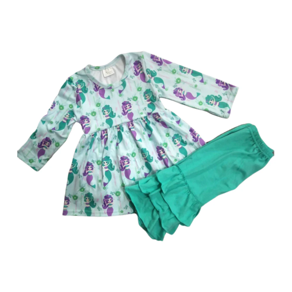 

spring and autumn children's clothes girl's set long sleeve print top pants boutique cotton 2 piece set