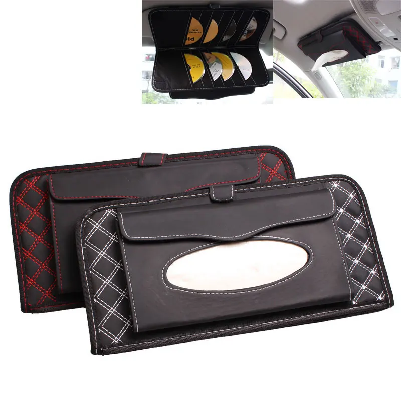 

Car Sun Visor multifunctional Tissue CD Box with Holder 14 Disc Tidy Sleeve for DVD Card Case Storage Holder Organizer
