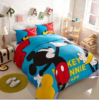 

3D twin size mickey mouse bedding set for kids bedroom decor 100% cotton bedclothes duvet cover boy home textile bedspread child