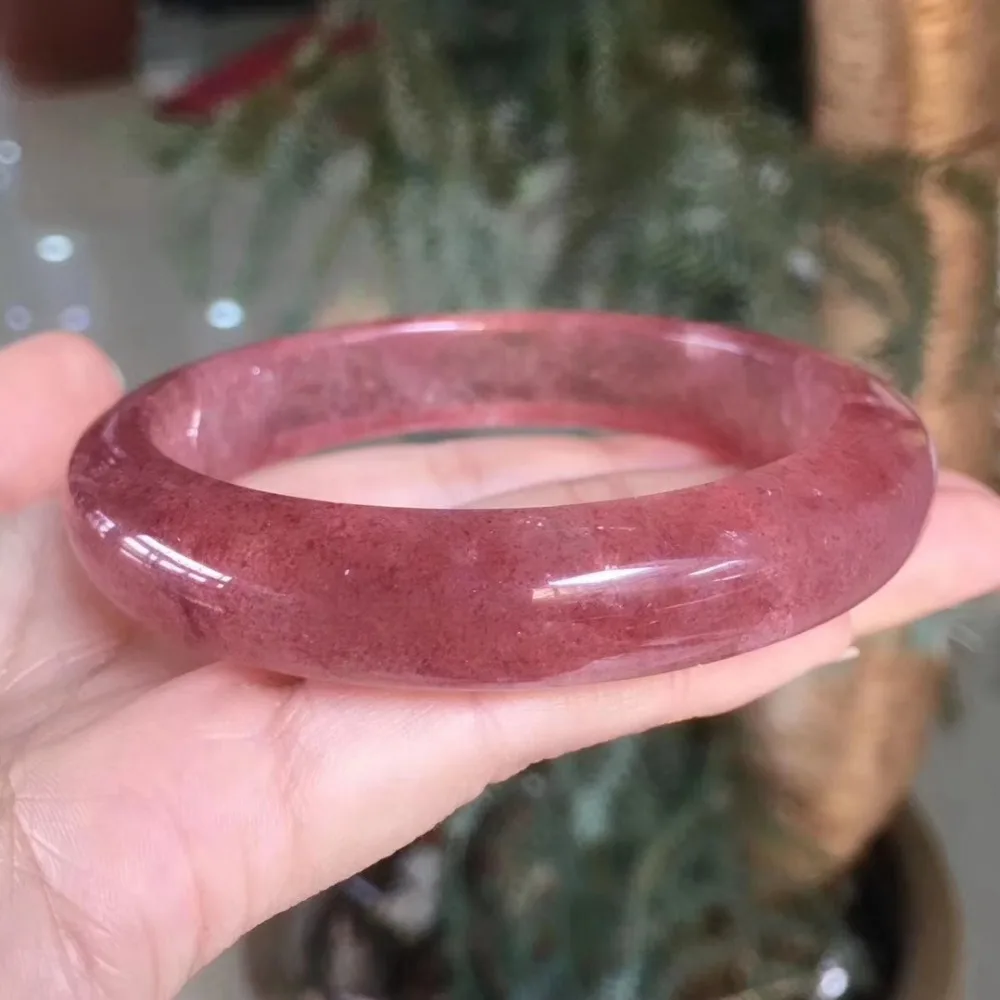 

Genuine Natural Ice Red Strawberry Quartz Russia Crystal 13x8mm Woman Bangle 53mm 54mm 55mm 56mm 57mm 58mm 59mm 60mm AAAAA