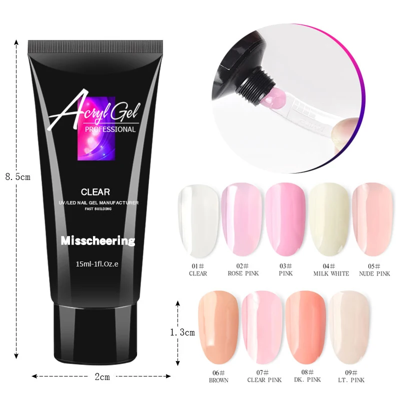 15 ML cristal extensible UV Gel extensor Builder Led Gel uñas arte Gel laca gelatina acrílico Builder UV uñas gel de polietileno 9 colores