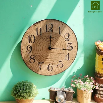 

American Village Wall Clock Creative Woody Decoration Wood Watch Clock Unique Home Decor Wanduhren Wall Clocks Silent WKP046
