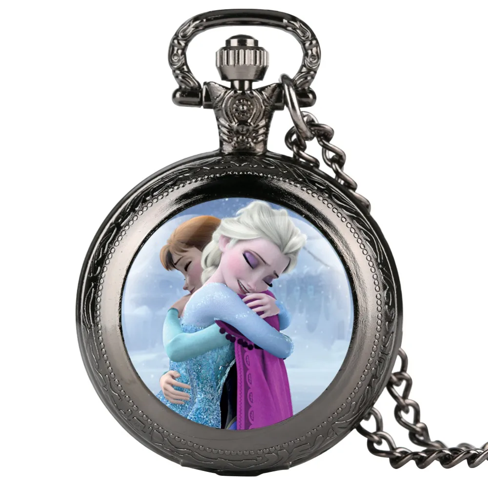 

Frozen Elsa & Kristoff Pattern Quartz Pocket Watch Cool Fob Watches Necklace for Women Men Best Gifts for Children Kids Boys