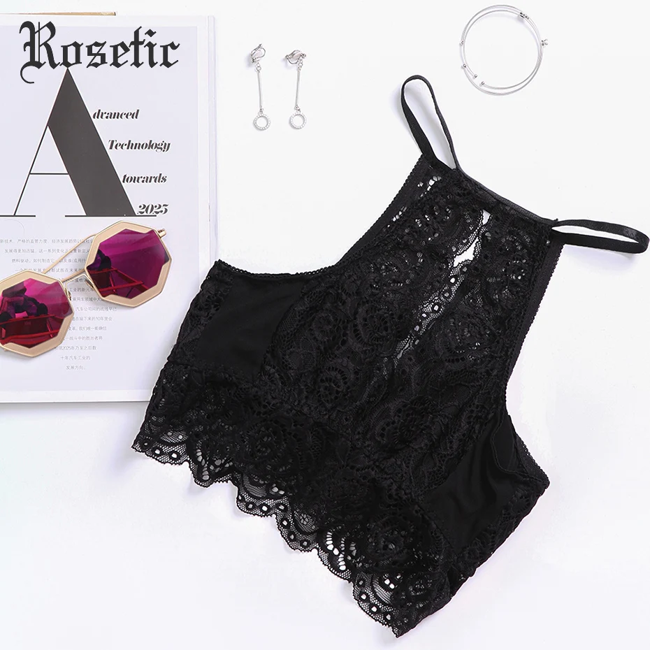 

Rosetic Gothic Camisoles Women Summer Black Lace Short Spaghetti Straps Sexy Underwear Fashion Slim Tanks Sweet Goth Camisoles