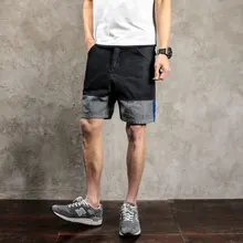 Японский стиль Мужские шорты красивые летние большие размеры Лоскутные цветные джинсовые шорты мужские свободные длиной до колена повседневные Прямые джинсы короткие мужские