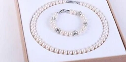 

Miss charm Jew.652 Beautiful AAA flat pearl Tie a knot necklace bracelet jewelry set