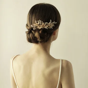 

Gold Color Flower Bridal Wedding Hair Combs Tiara Hair Accessories Pearl Bridal Headpiece Women Prom Gifts
