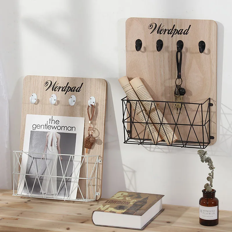 

Nordic Wooden Wall Hanging Storage Rack Multi-Function Key Bag Hook Ornaments Sundries Storage Basket Home Wall Decoration