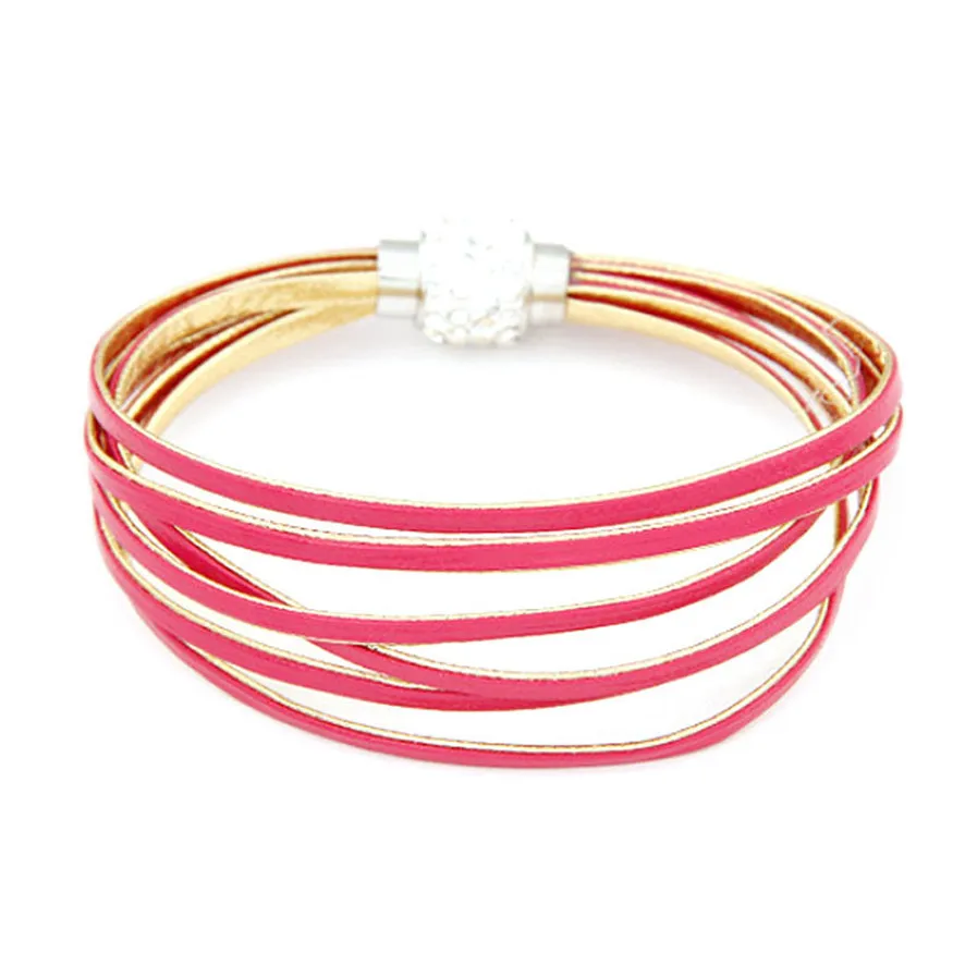

Women Handmade Rhinestone Magnet Rope Charm Jewelry Weave Bracelet Gift 102510#0.44