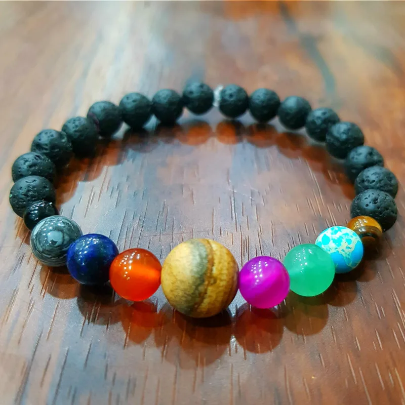 

7 Chakra Yoga Bracelet Jewelry Eight Planets Healing Balance Supernatural Lava Reiki Stones Beads Bangle for Women Men