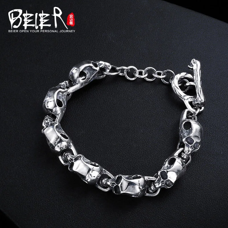 Beier 925 sterling silver bracelet Vintage link chain Skull Bangle Fashion Jewelry SCTYSL0207 цена Beier 925 sterling silver bracelet Vintage link chain Skull Bangle Fashion Jewelry SCTYSL0207 цены онлайн