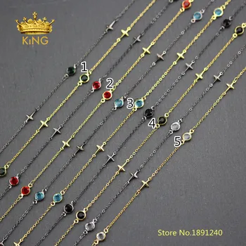 

5meters/lot Bulk Faceted Coin Glass Rosary Chains Findings,Wire Wrapped Cross Charms Copper Links Glass Chains for Bracelet BH46