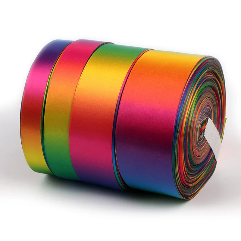

9mm-25mm double-sided thermal transfer rainbow gradient color ribbon Gradient color Rainbow ribbon 50yards high quality