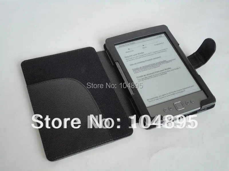

Folio PU leather wallet cover case protective leather cover for Amazon kindle 4 kindle 5 free screen protector