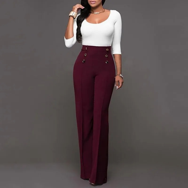 

Decorative Button Versatile Slim Straight Trousers Casual Summer Palazzo High Waist Office Career Wide Leg Trousers