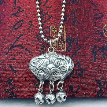 

S925 Sterling Silver Silver Pendant lotus children lock matte tassel factory direct
