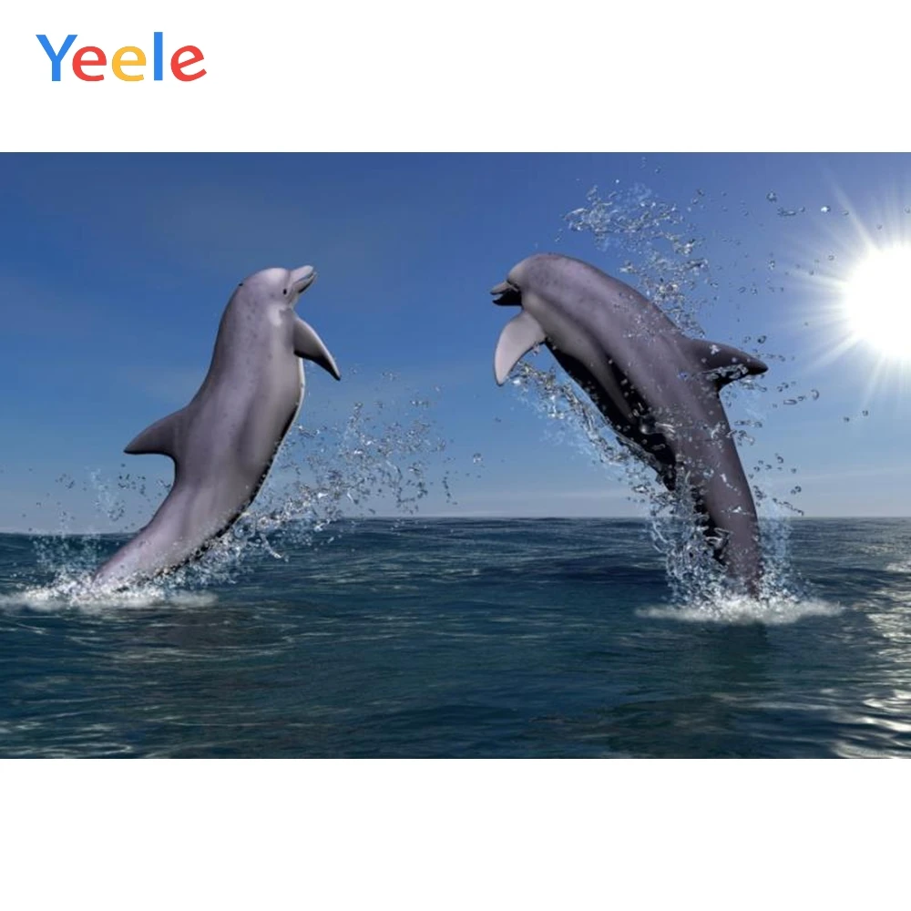 

Yeele Photography Backgrounds Blue Sea Sky Dolphin Dancing Baby Portrait Customized Photographic Backdrops For Photo Studio