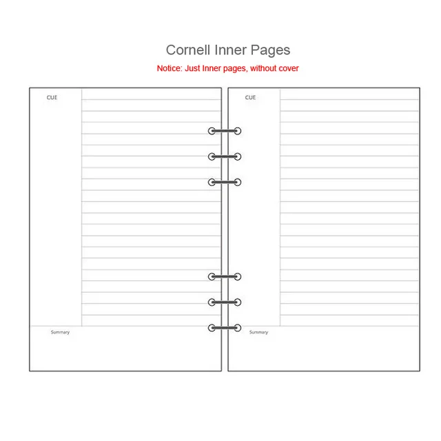 Ежедневник, заправка A5, A6, A7, 6 отверстий, планировщик, органайзер, заправка, бумага для 6-ти блокнота, связующее кольцо, 45 листов/90 страниц - Цвет: cornell note