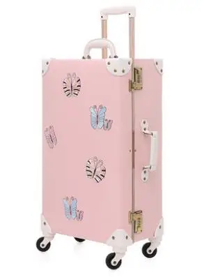 Новая дорожная сумка для багажа, брендовый чемодан, кожаная цифровая сумка для багажа, брендовый Детский чемодан с бабочкой, Спиннер - Цвет: Розовый