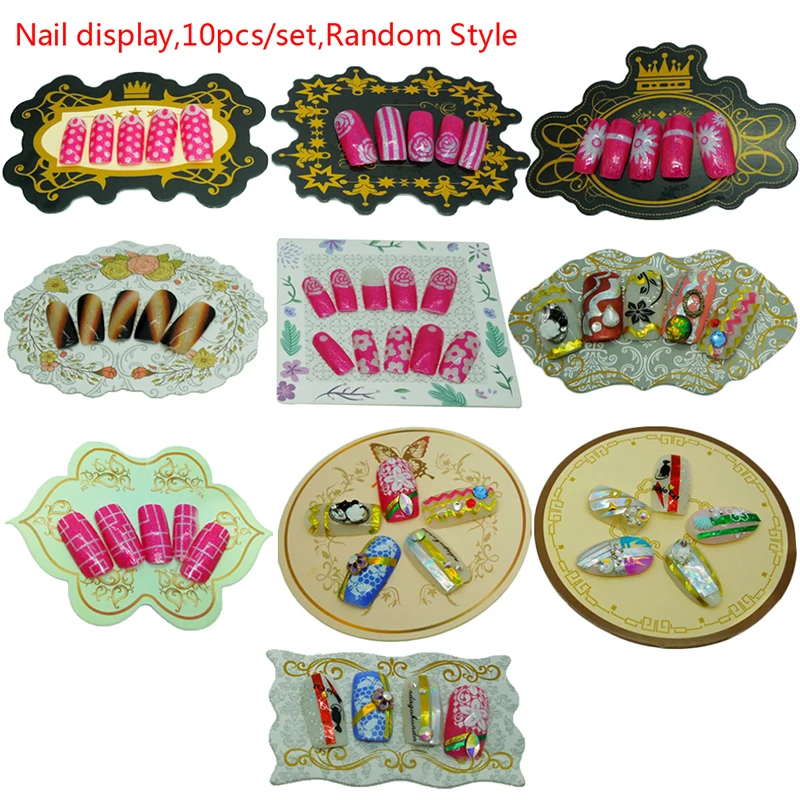 10Pcs Nail Tips Display Frame Showing Shelf Board Hard Paper Cards European Style Manicure Nail Art Tools Random