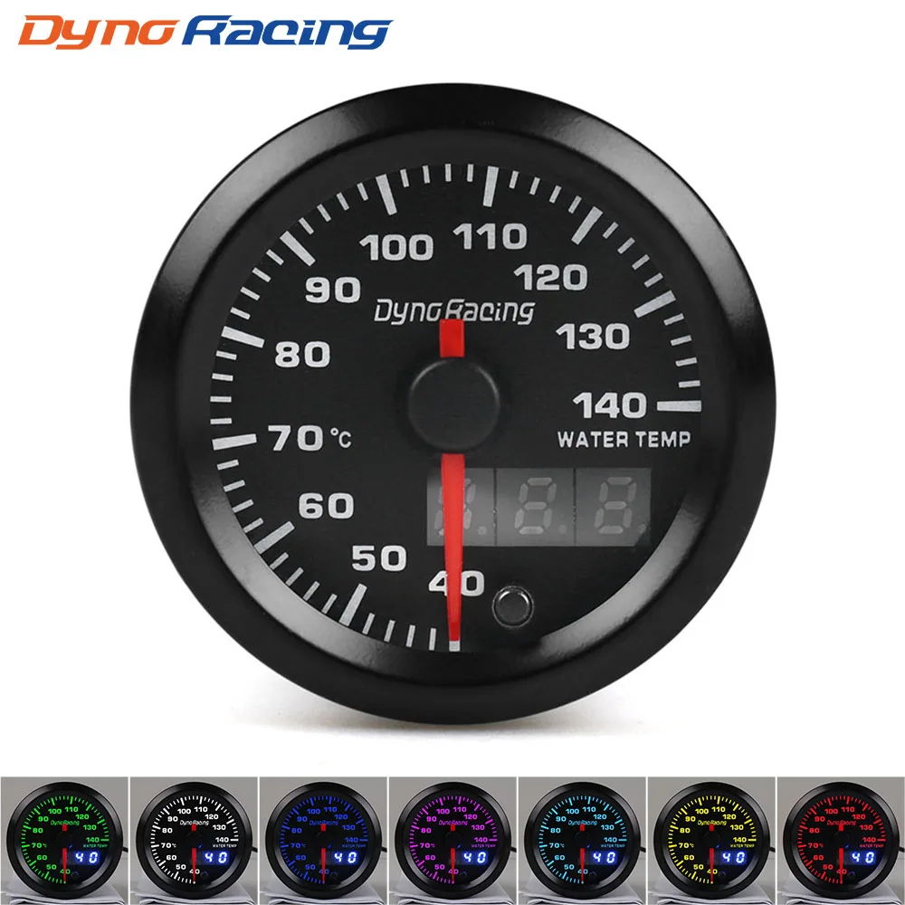 

Dynoracing 2'' 52mm Dual Display Water temp gauge 40-140 Celsius 7 colors Led Water temp meter Car meter With sensor BX101498