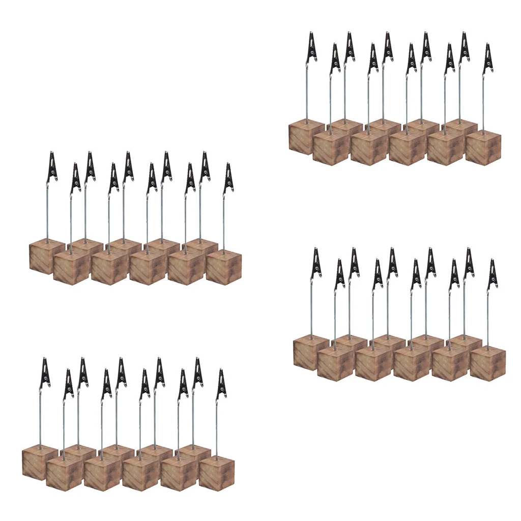 

Pieces of 40 Fire Wooden Base Wire Photo Clip Wedding Table Place Name Card Holders Party Table Supply