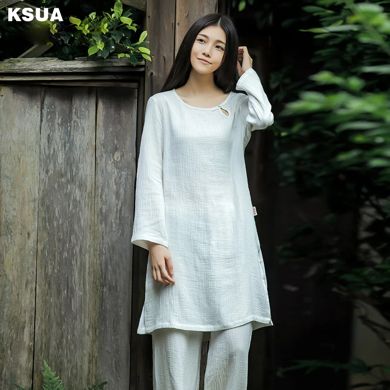 Loose Yoga Sportswear Set Linen Yoga Shirt Pants Zen Meditation