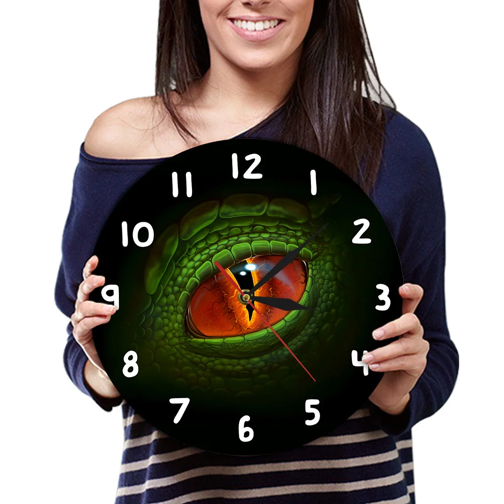 Настенные часы в готическом стиле с изображением зеленого динозавра, глаза динозавра, современные настенные часы, домашний декор, ремесла