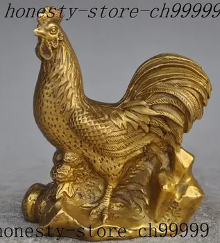 

7"ymying fengshui brass wealth zodiac Cock Rooster Chicken animal lucky statue
