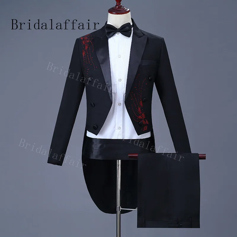 Bridalaffair Классический Фрак для мужчин s дизайнерское свадебное платье одежда Красный Кристалл Свадебный костюм для мужчин жениха смокинг костюм Homme
