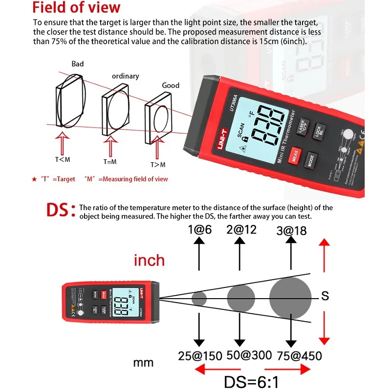 UNI-T мини lcd инфракрасный термометр-35~ 300C-31~ 572F UT306A красный лазерный измеритель температуры C/F Пирометр