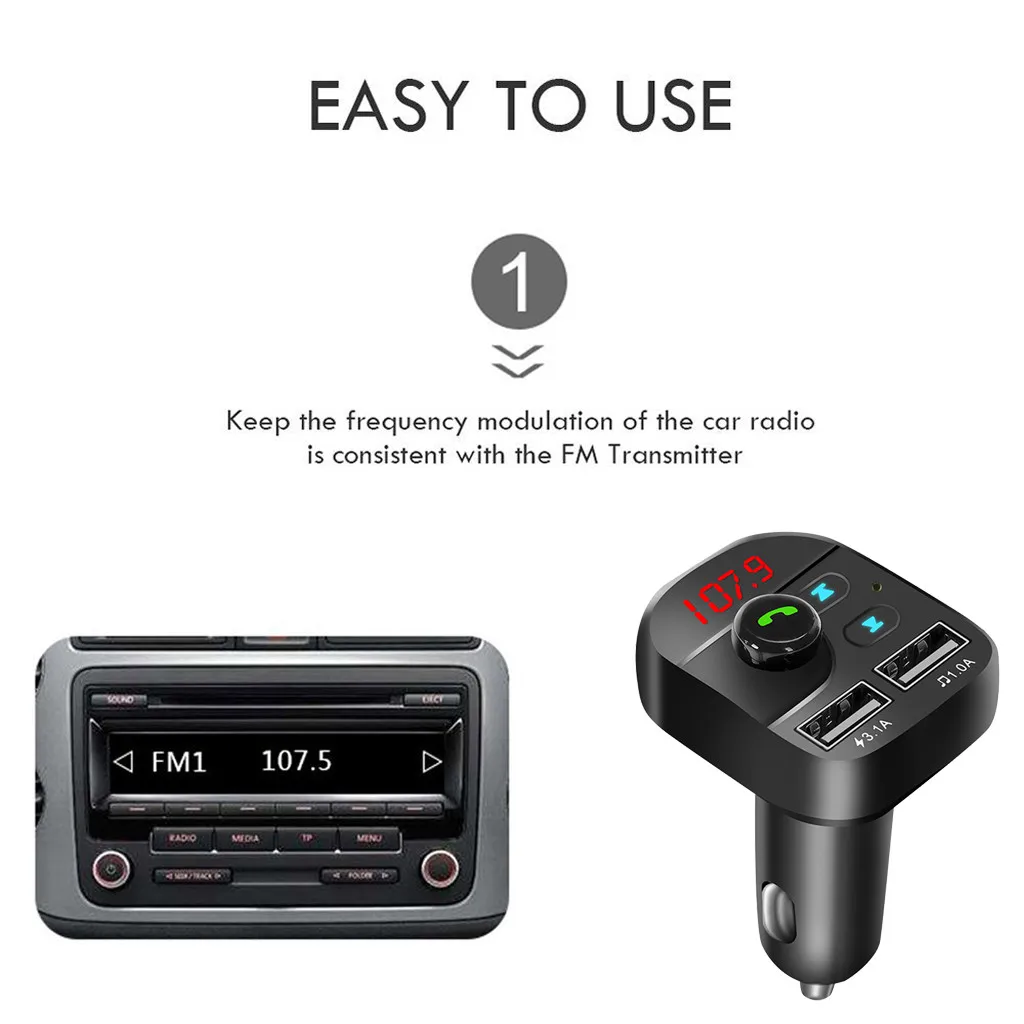 Автомобильный комплект Bluetooth 5 0 беспроводной fm передатчик громкой связи 3 1 А