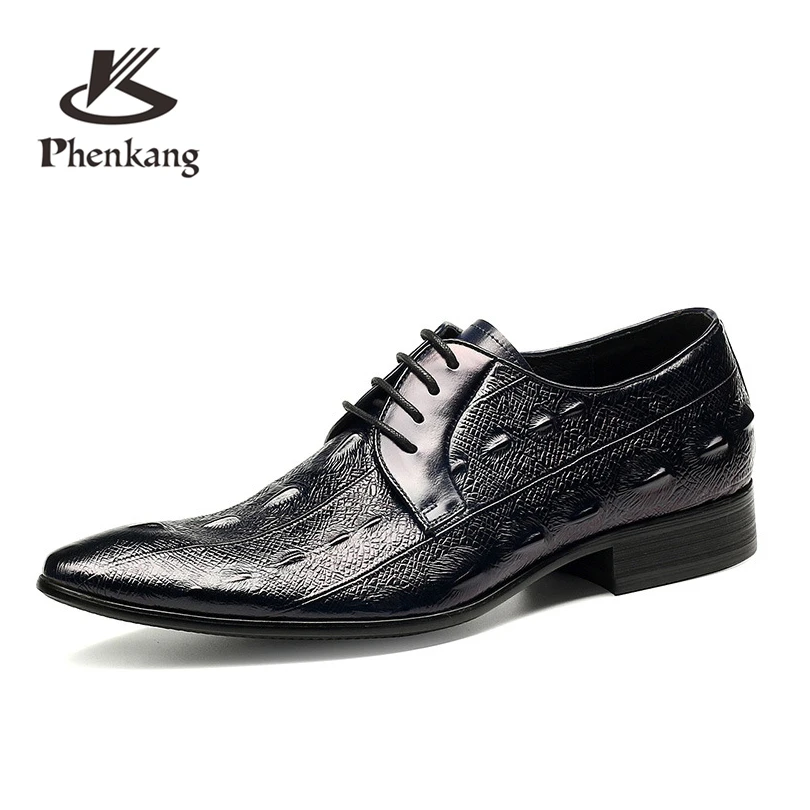 

Men dress shoes genuine leather black italian fashion brand lace up business oxford shoes 2018