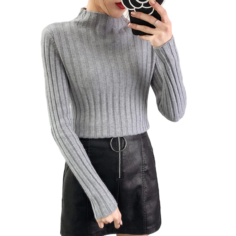 

Half Tutleneck Sweater Women Korean Basic Autumn Winter New Thick Long Sleeve Slim Pullover Tops Warm Knitwear Pull Femme CM893