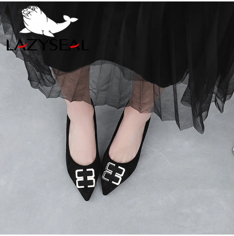 LazySeal/элегантные женские туфли-лодочки с металлической пряжкой; туфли на высоком каблуке; женские туфли-лодочки с острым носком на тонком каблуке; женские свадебные туфли