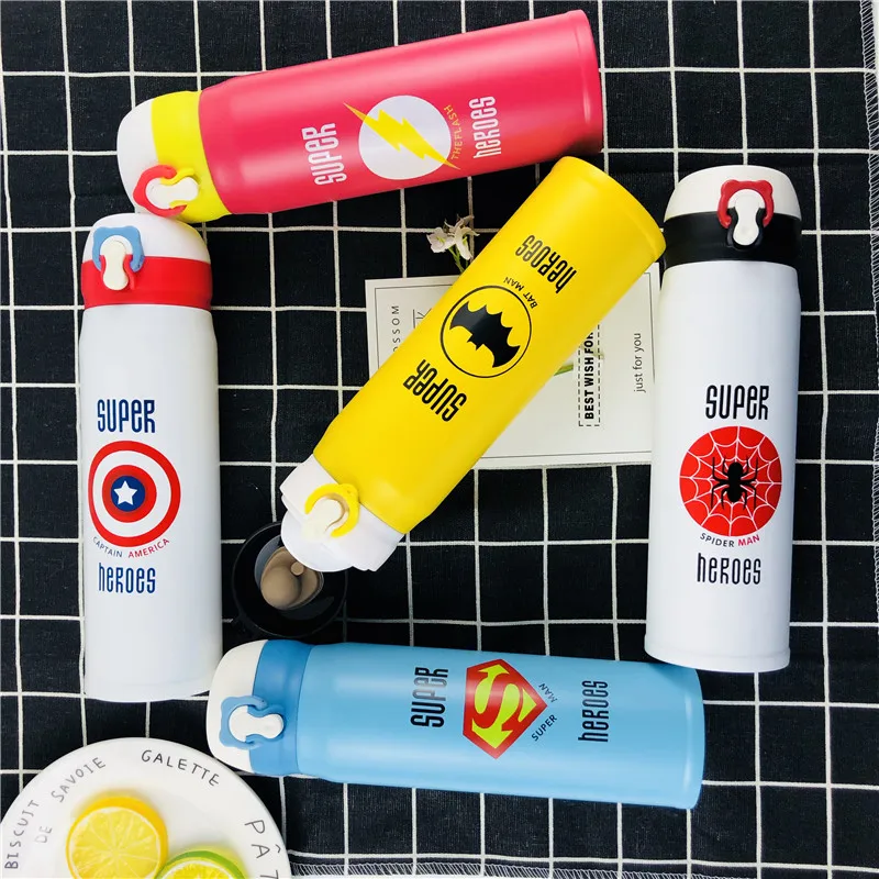 جديد 500 مللي لعبة سوبر بطل قارورة خوائية معزولة الرياضة في الهواء الطلق زجاجة ماء تُرمس الدوري القهوة القدح المنبثقة غطاء حرارية أكواب