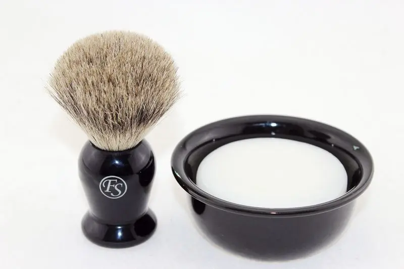 FS-черный набор для бритья, специальные Best барсук волос, 20 мм,#7 Черный Керамика чаша,#2 Мыло, бритвенный набор/комплект# s2016116