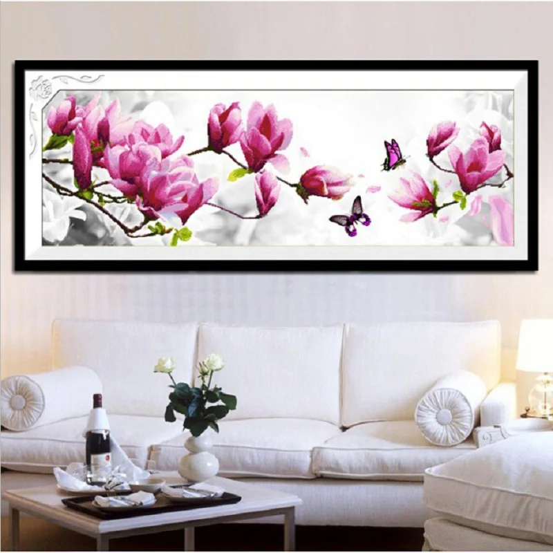 

5D Diy diamond painting cross stich pink magnolia pattern non-full Round Resin Rhinestone diamond embroidery home decor flowers