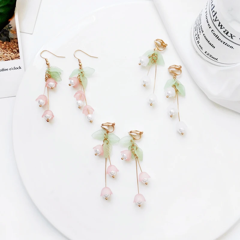 Aestheticism literature eardrop small pure and fresh and sweet girl lilies flowers earring students joker fashion earrings