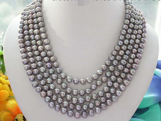 

ddh001833 NICE 5row 7-8MM gray round FRESHWATER CULTURED PEARL NECKLACE