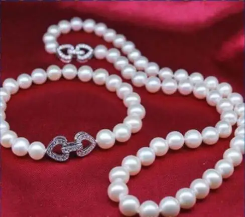 

Free Shipping >>>>>10-11mm natural south seas white pearl necklace 18inch bracelet 7.5inch