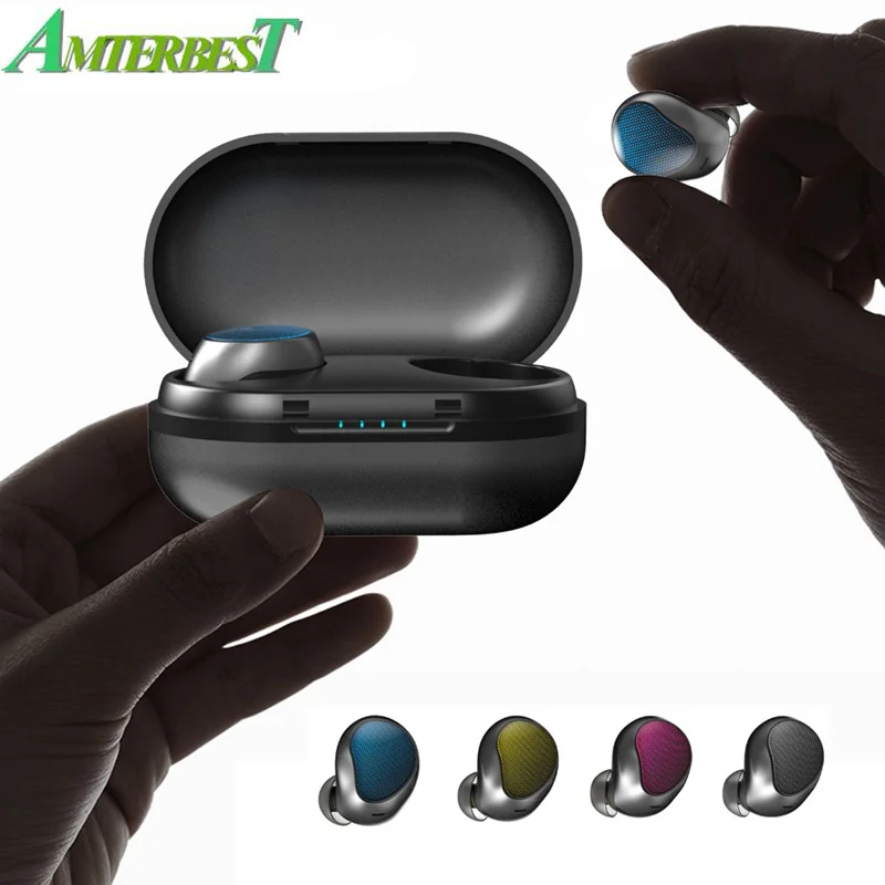 

AMTERBEST T10 Bluetooth 5.0 Earphone Wireless Hi-fi Music TWS Earbuds In-Ear Stereo Sports Headsets with Charge Box for Phones