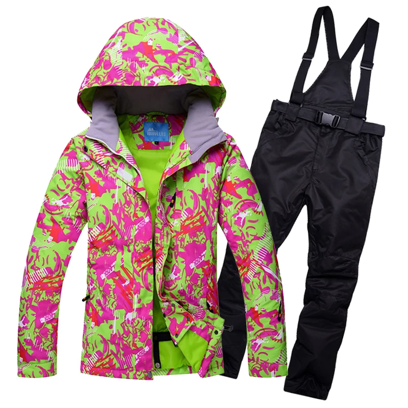 Для женщин холодной защитный изделия Лыжный Спорт куртки и брюки для катания на сноуборде комплекты толстые теплые Водонепроницаемый ветрозащитный зимний женский лыжный костюм - Цвет: BLACK