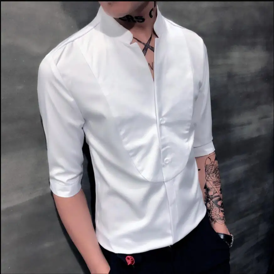 

M-3xl New Summer Men's Fashion Stand Collar Slim Shirt Korean Casual Thin Section Handsome Hair Stylist Tide Casual Shirts