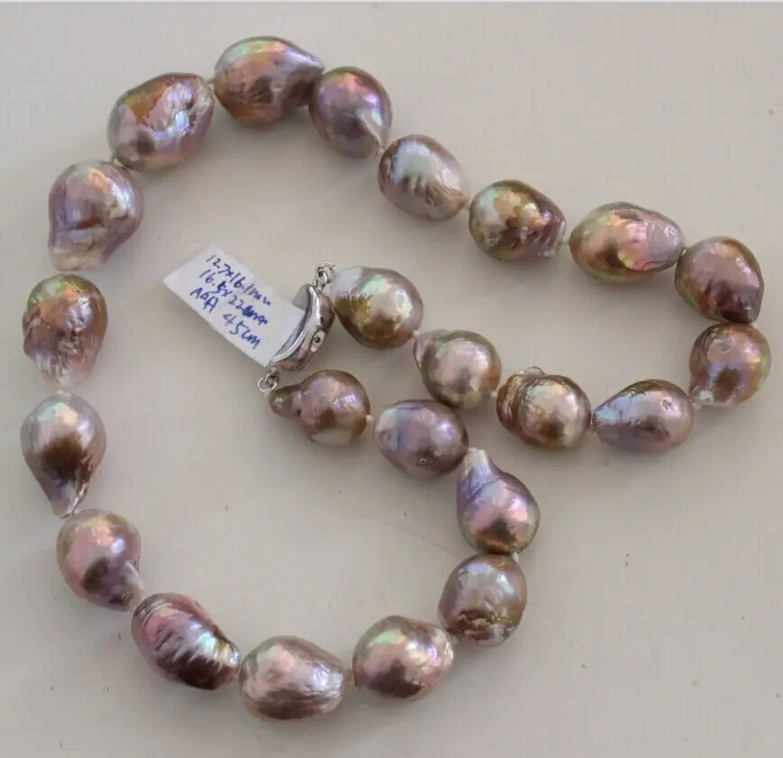 

Wholesale FREE SHIPPING >>>elegant 12-15mm south sea baroque pink purple pearl necklace 18inch